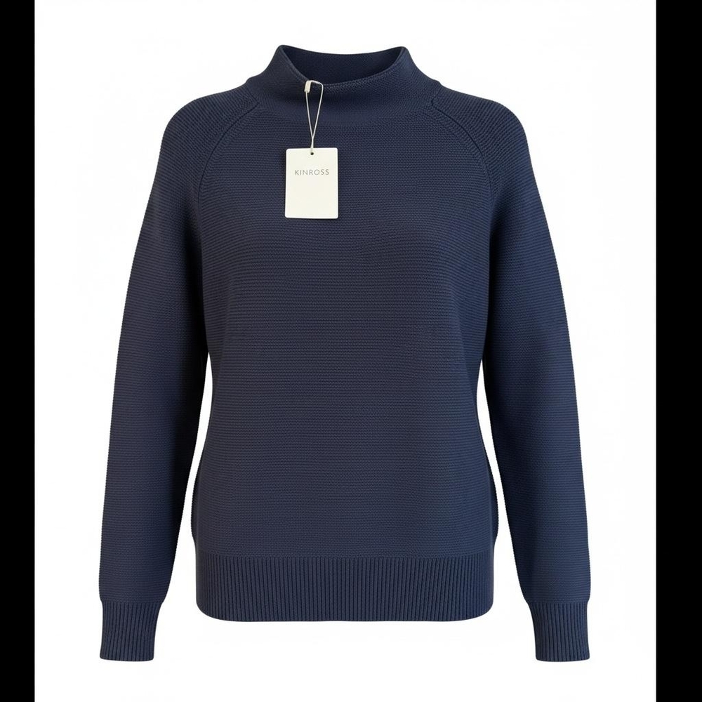 Kinross Navy Textured Mock Turtleneck Sweater